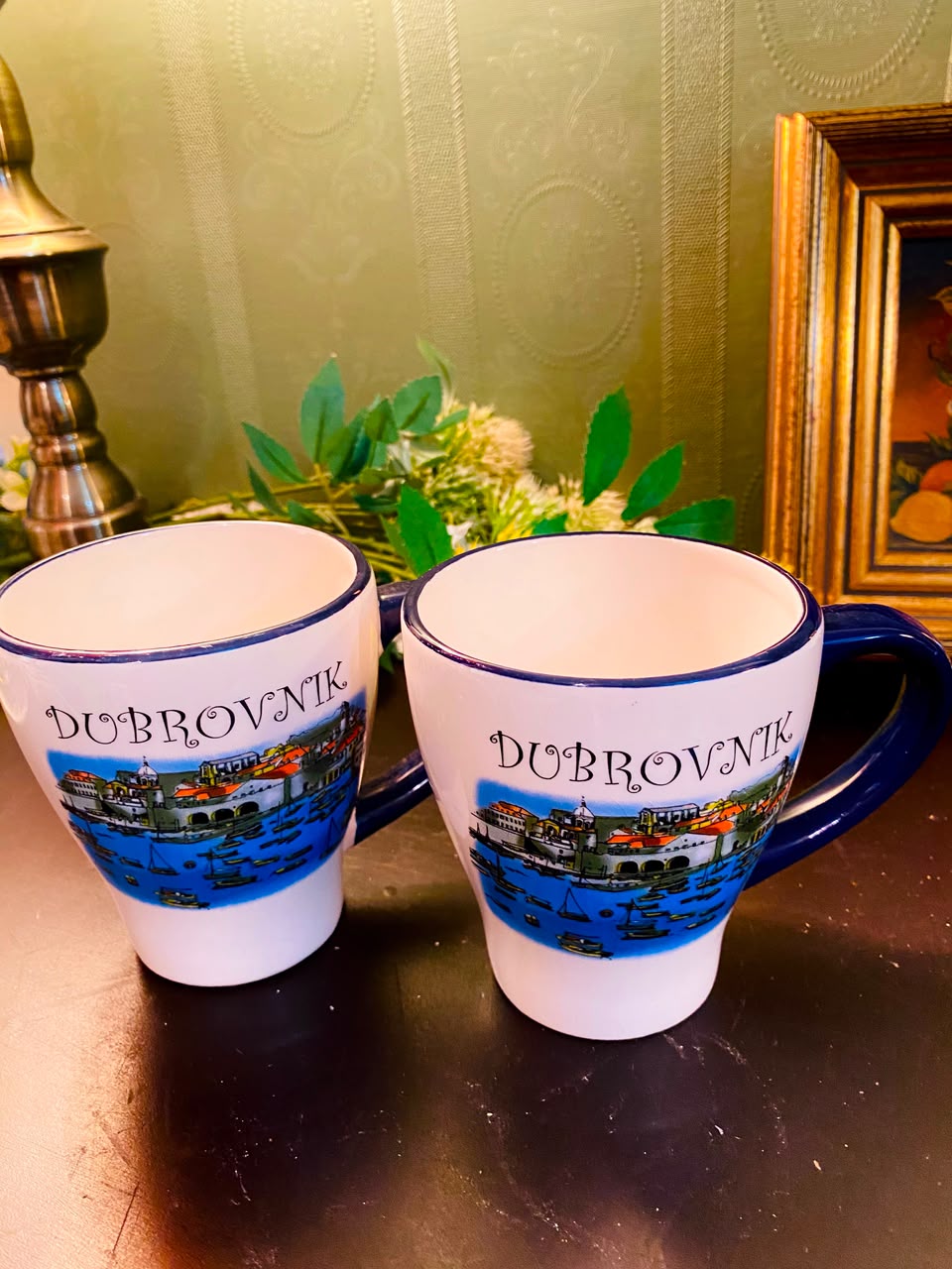 Dubrovnik Scenic Ceramic Mugs Blue & White 2 Pieces 12cm