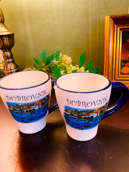 Dubrovnik Scenic Ceramic Mugs Blue & White 2 Pieces 12cm