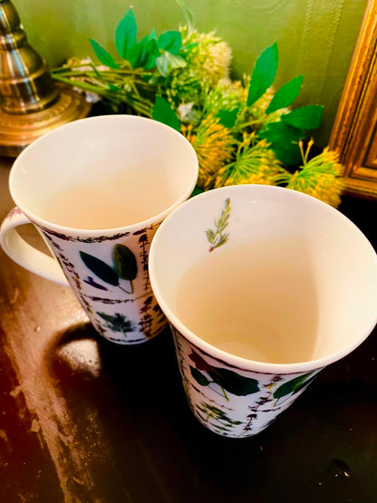 Botanical Herb Ceramic Mugs White 2 Pieces 12cm