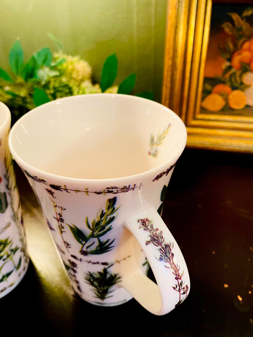 Botanical Herb Ceramic Mugs White 2 Pieces 12cm