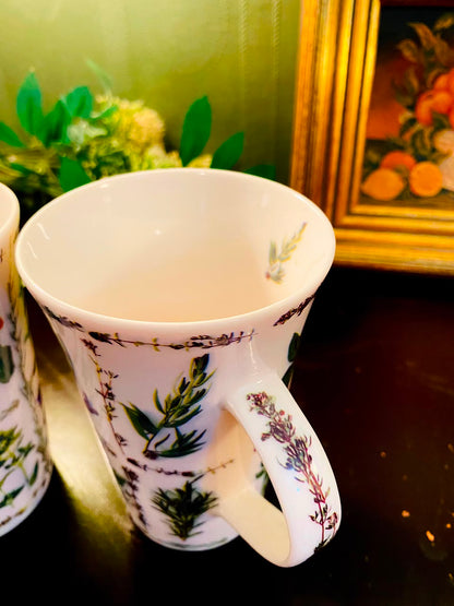 Botanical Herb Ceramic Mugs White 2 Pieces 12cm