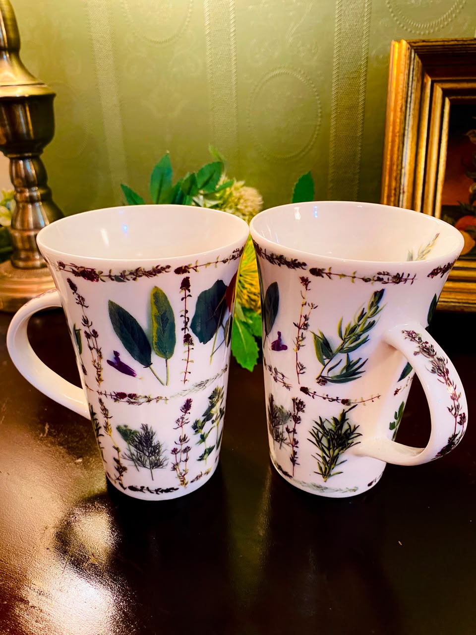 Botanical Herb Ceramic Mugs White 2 Pieces 12cm