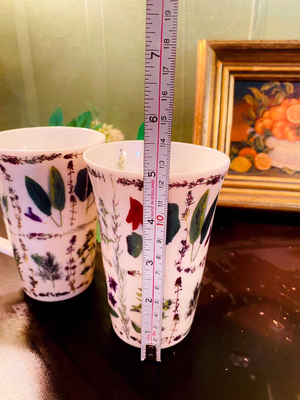 Botanical Herb Ceramic Mugs White 2 Pieces 12cm