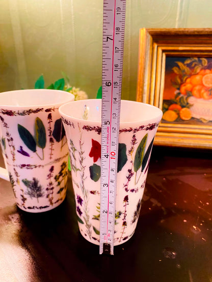 Botanical Herb Ceramic Mugs White 2 Pieces 12cm