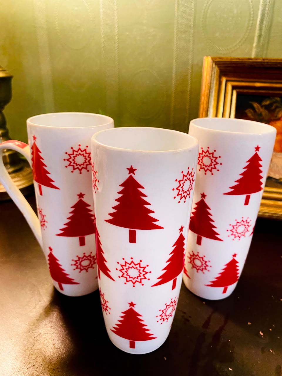 Red Christmas Tree Ceramic Mugs 3 Pieces 15cm