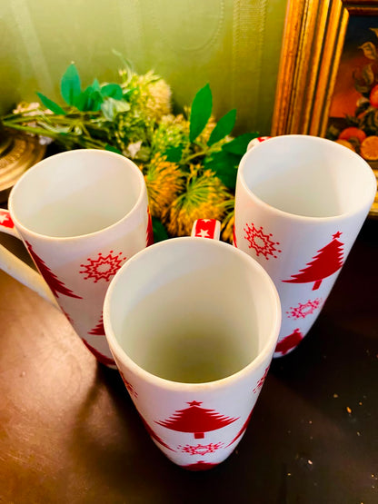 Red Christmas Tree Ceramic Mugs 3 Pieces 15cm