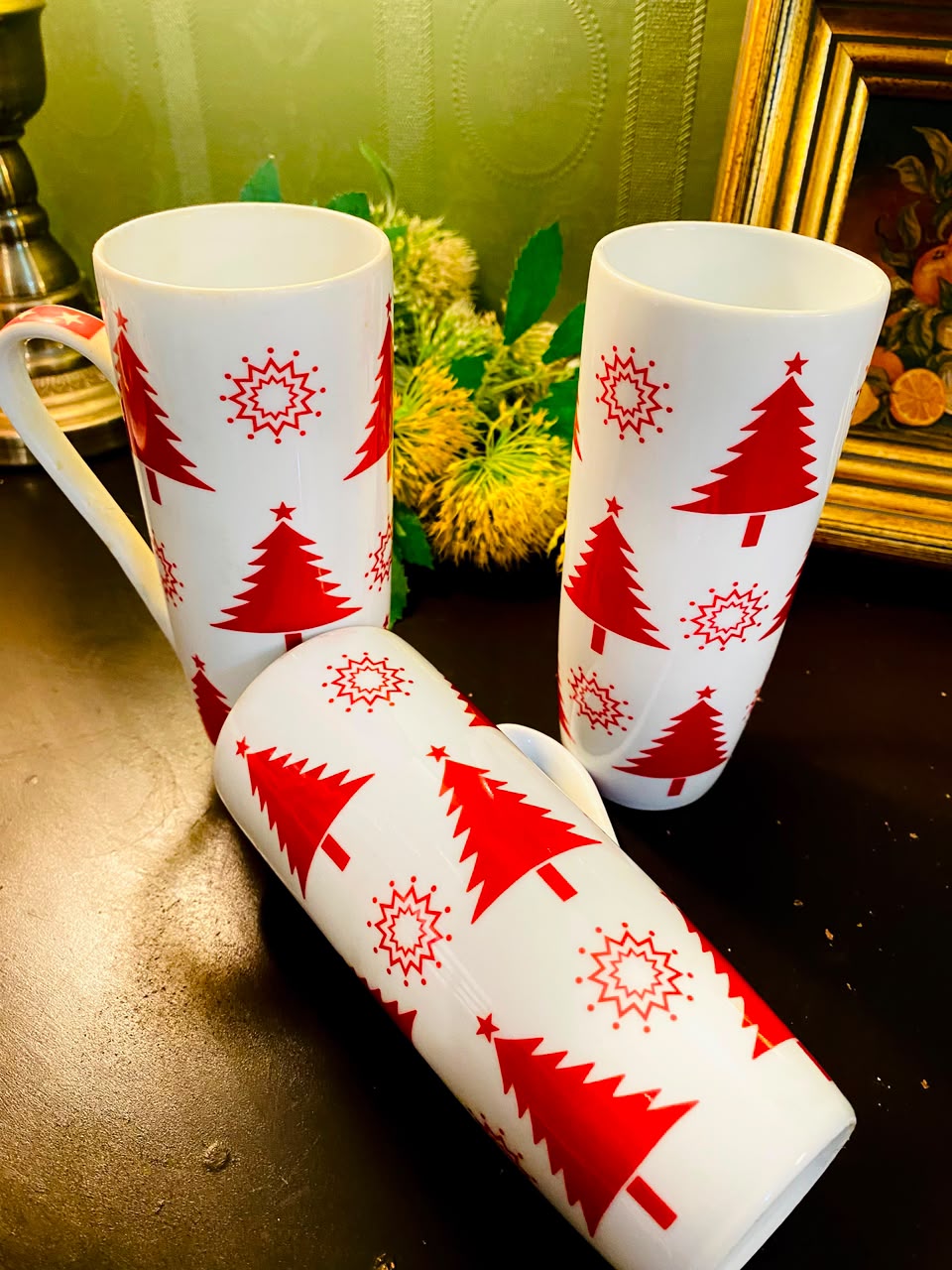 Red Christmas Tree Ceramic Mugs 3 Pieces 15cm