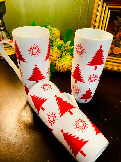 Red Christmas Tree Ceramic Mugs 3 Pieces 15cm