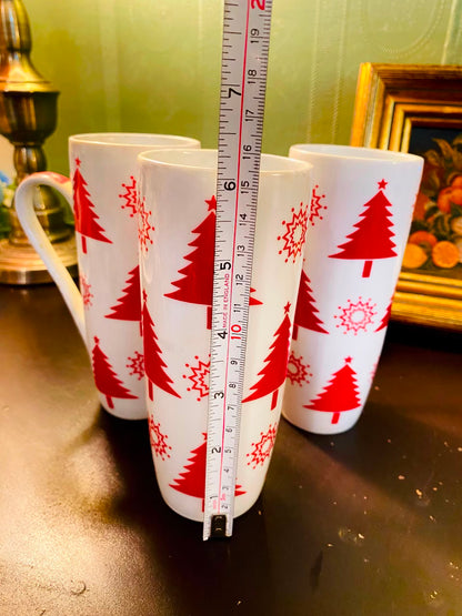 Red Christmas Tree Ceramic Mugs 3 Pieces 15cm