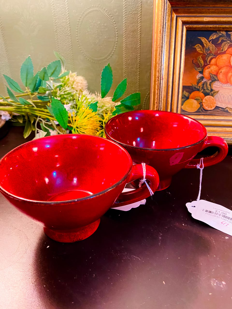 Red Footed Ceramic Cups 2 Pieces 12cm