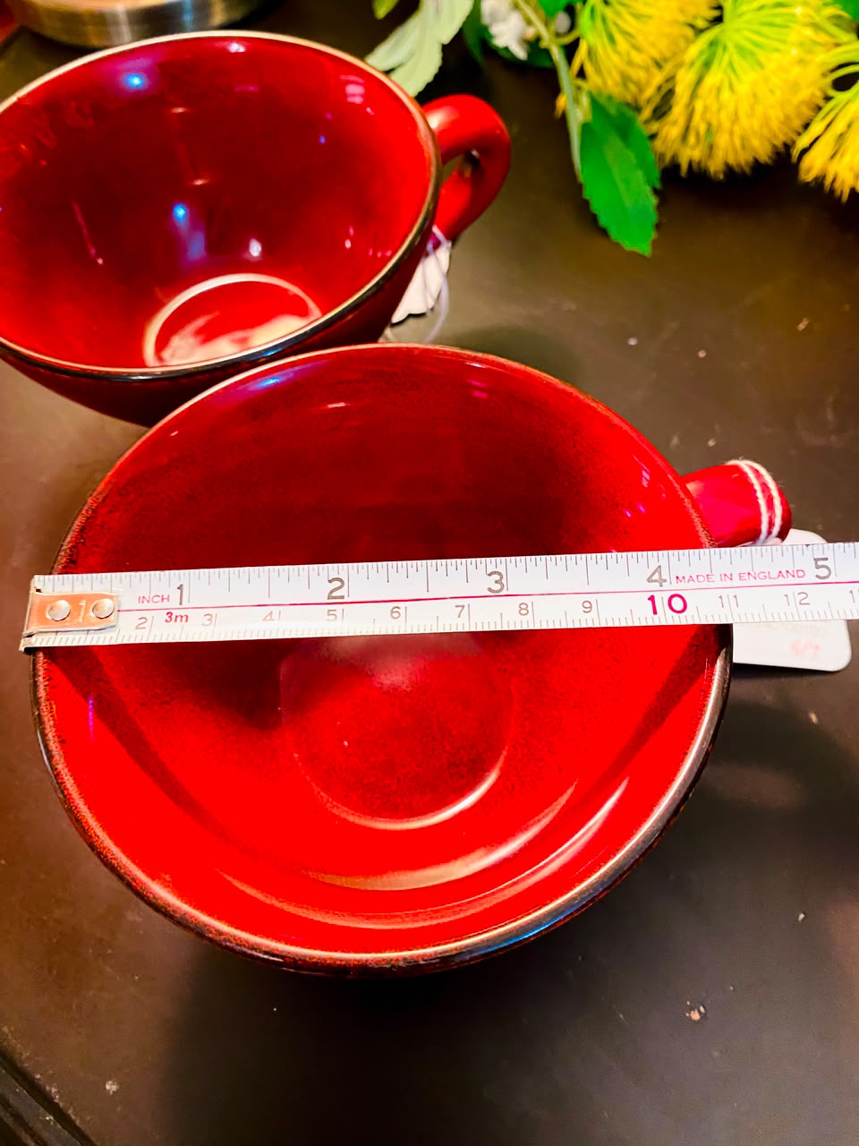 Red Footed Ceramic Cups 2 Pieces 12cm