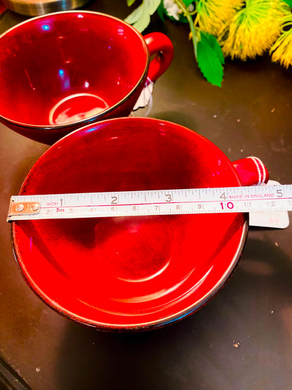 Red Footed Ceramic Cups 2 Pieces 12cm