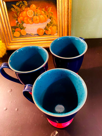 Navy Blue Footed Ceramic Mugs 3 Pieces 12cm