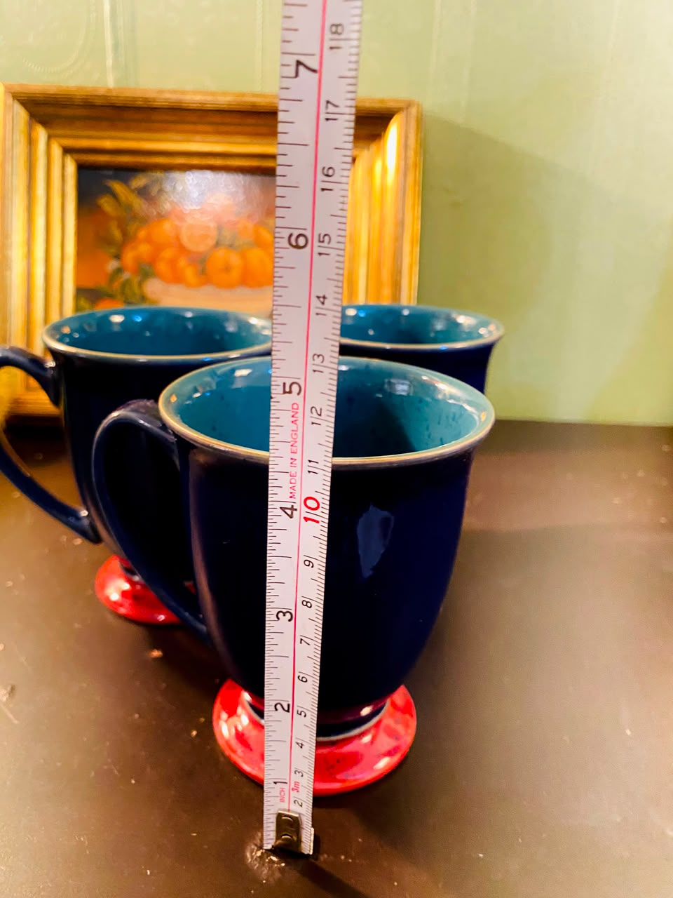 Navy Blue Footed Ceramic Mugs 3 Pieces 12cm