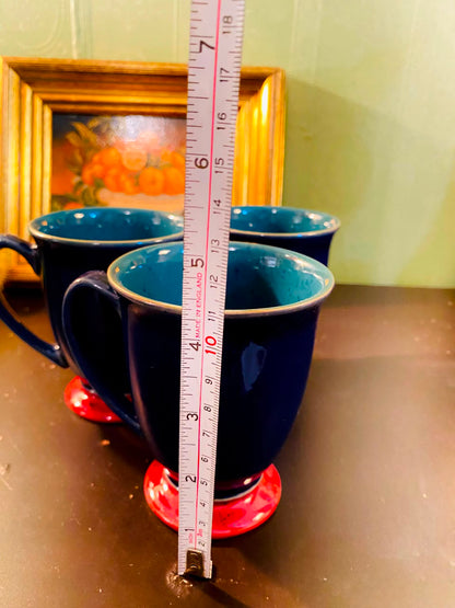 Navy Blue Footed Ceramic Mugs 3 Pieces 12cm