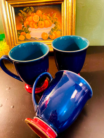 Navy Blue Footed Ceramic Mugs 3 Pieces 12cm