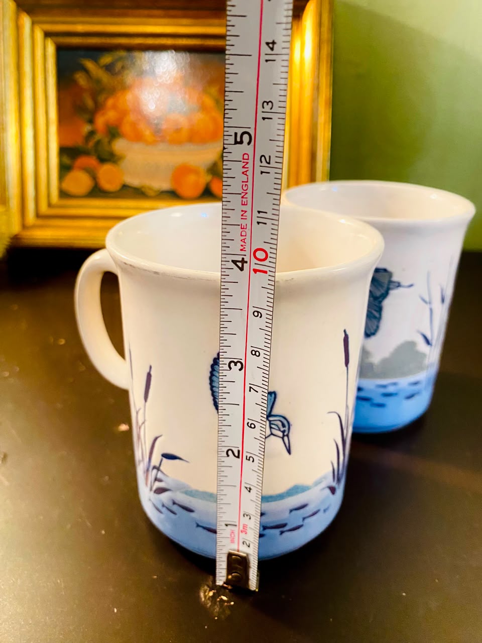 Blue Heron & Fish Ceramic Mugs 2 Pieces 11cm
