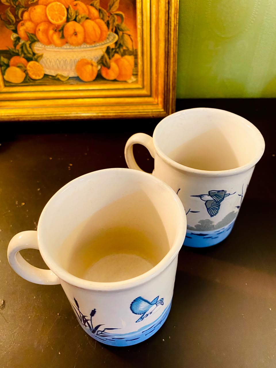 Blue Heron & Fish Ceramic Mugs 2 Pieces 11cm
