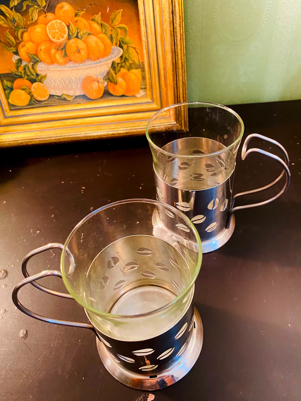 Coffee Bean Crystal Cups with Metal Holders 2 Pieces 12cm