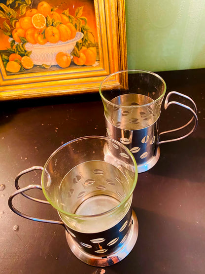 Coffee Bean Crystal Cups with Metal Holders 2 Pieces 12cm