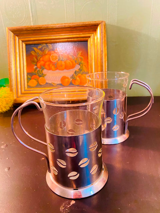 Coffee Bean Crystal Cups with Metal Holders 2 Pieces 12cm
