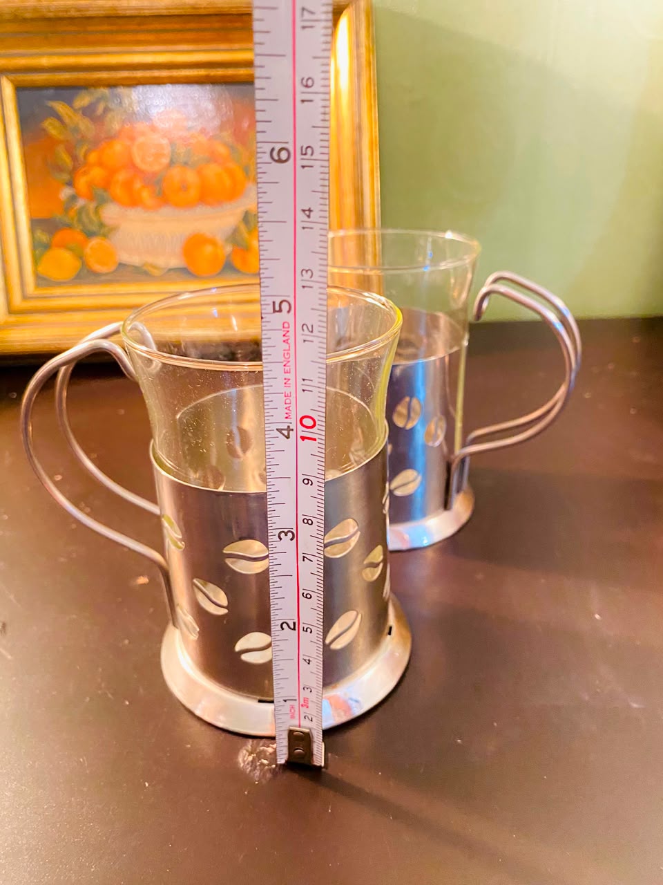 Coffee Bean Crystal Cups with Metal Holders 2 Pieces 12cm