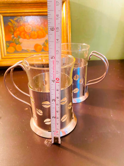 Coffee Bean Crystal Cups with Metal Holders 2 Pieces 12cm
