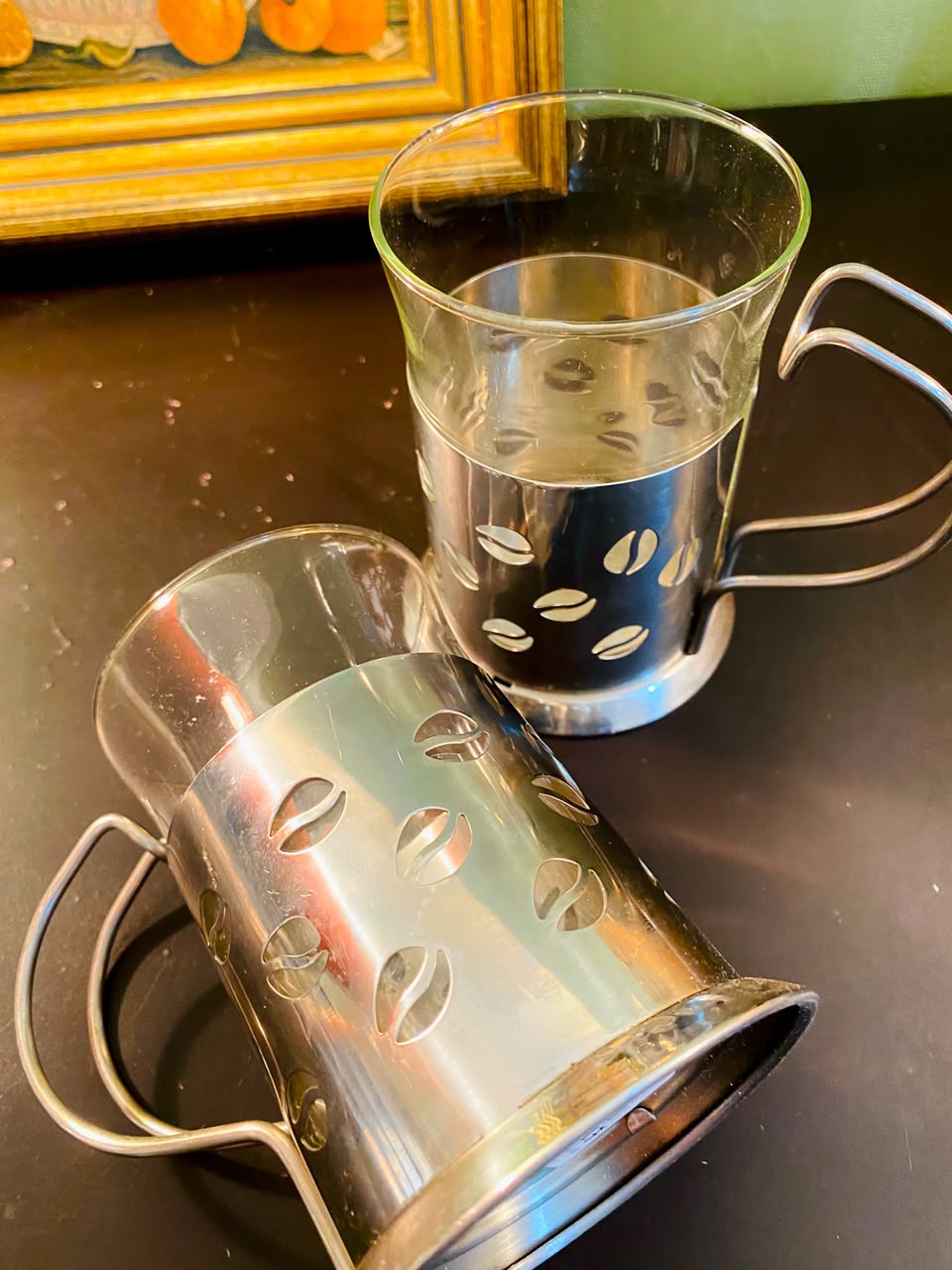 Coffee Bean Crystal Cups with Metal Holders 2 Pieces 12cm