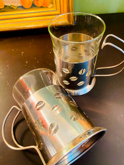 Coffee Bean Crystal Cups with Metal Holders 2 Pieces 12cm