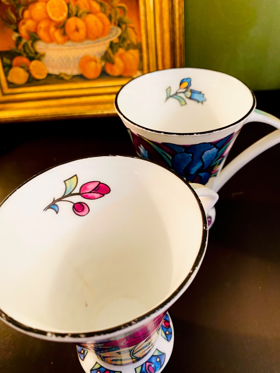 Colourful Floral Footed fine bone china Mugs 2 Pieces 11cm
