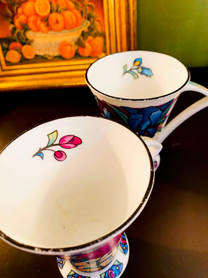 Colourful Floral Footed fine bone china Mugs 2 Pieces 11cm
