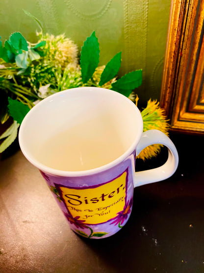 Sister Floral Message Ceramic Mug Purple 1 Piece 12cm