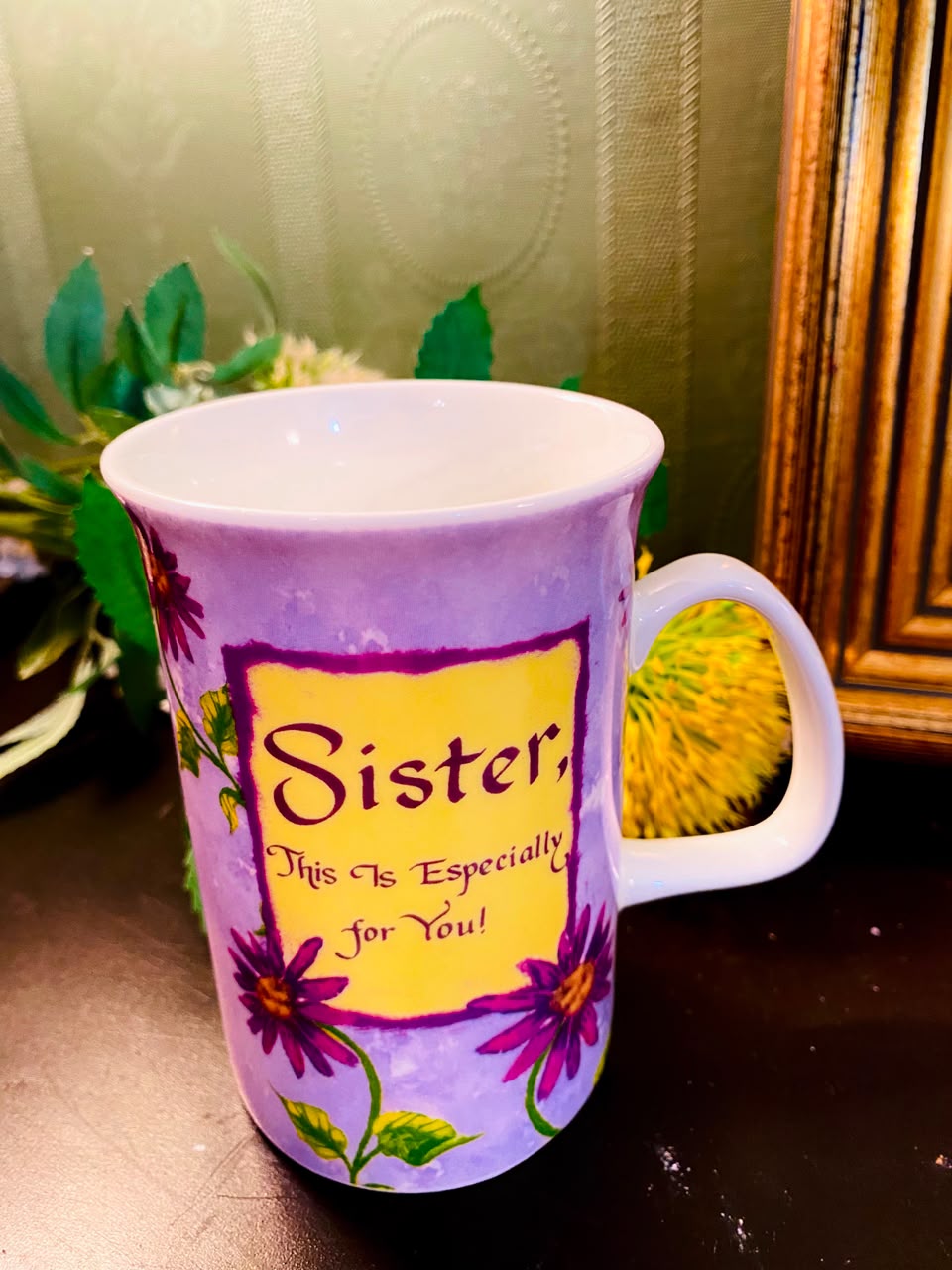 Sister Floral Message Ceramic Mug Purple 1 Piece 12cm