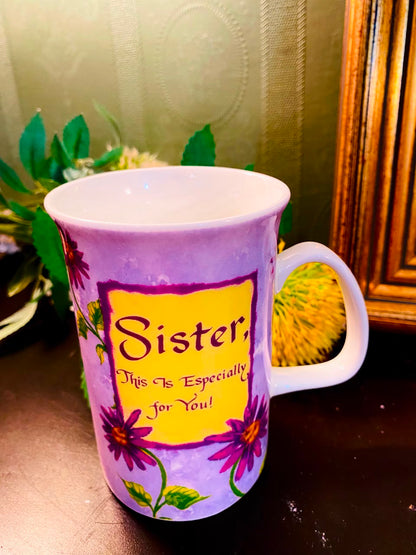 Sister Floral Message Ceramic Mug Purple 1 Piece 12cm