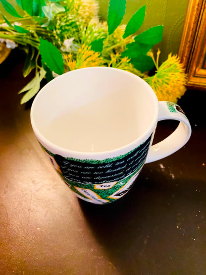 Vintage Tea Quote Ceramic Mug White & Green 1 Piece 10cm