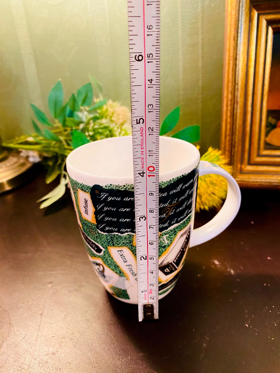 Vintage Tea Quote Ceramic Mug White & Green 1 Piece 10cm