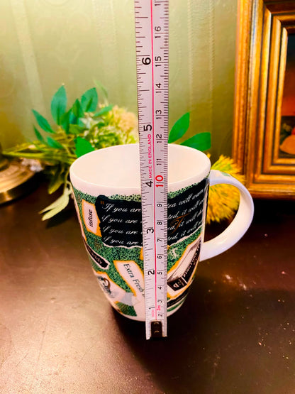 Vintage Tea Quote Ceramic Mug White & Green 1 Piece 10cm
