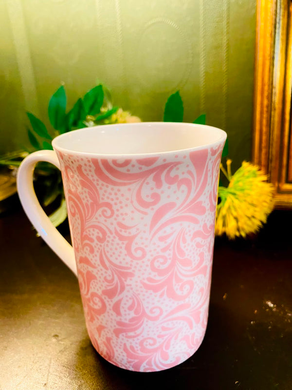Pink Scroll Pattern Ceramic Mug White 1 Piece 11cm