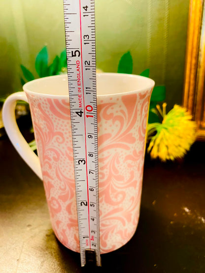 Pink Scroll Pattern Ceramic Mug White 1 Piece 11cm