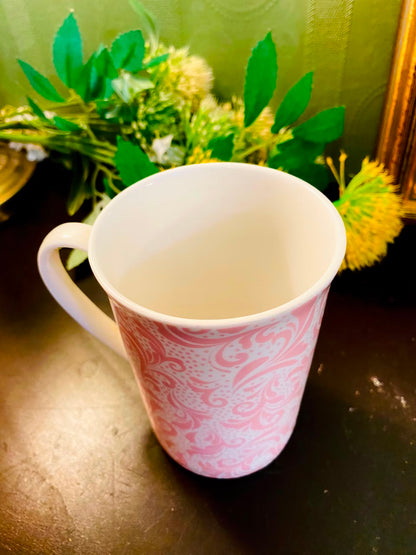 Pink Scroll Pattern Ceramic Mug White 1 Piece 11cm