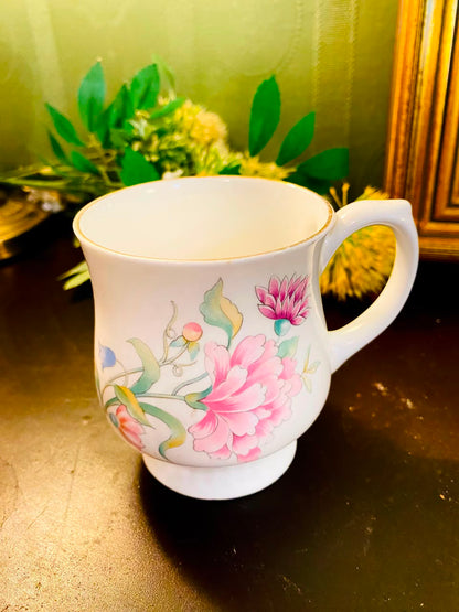 Pink Floral Footed Ceramic Mug White 1 Piece 10cm
