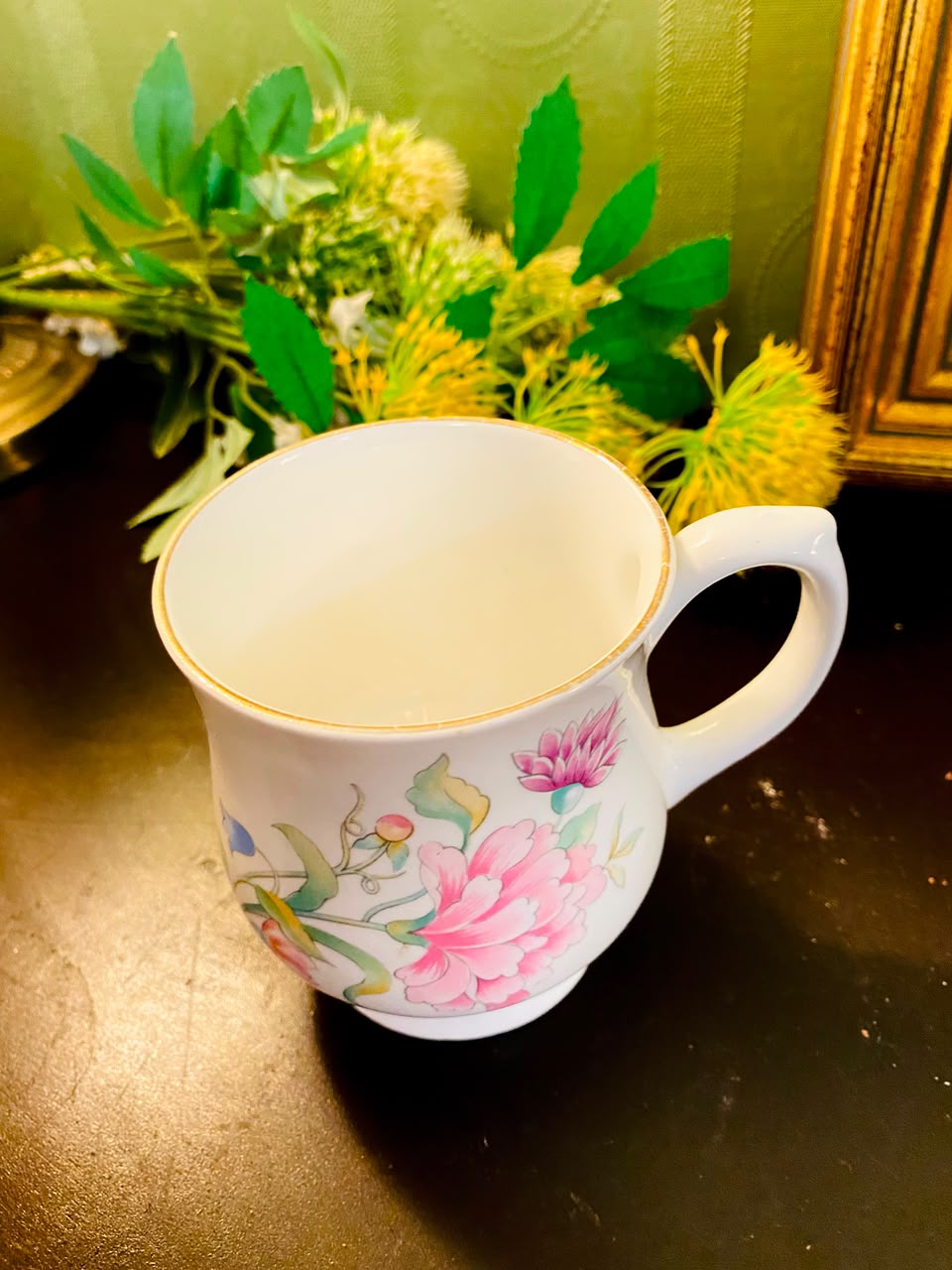 Pink Floral Footed Ceramic Mug White 1 Piece 10cm