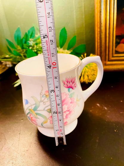 Pink Floral Footed Ceramic Mug White 1 Piece 10cm