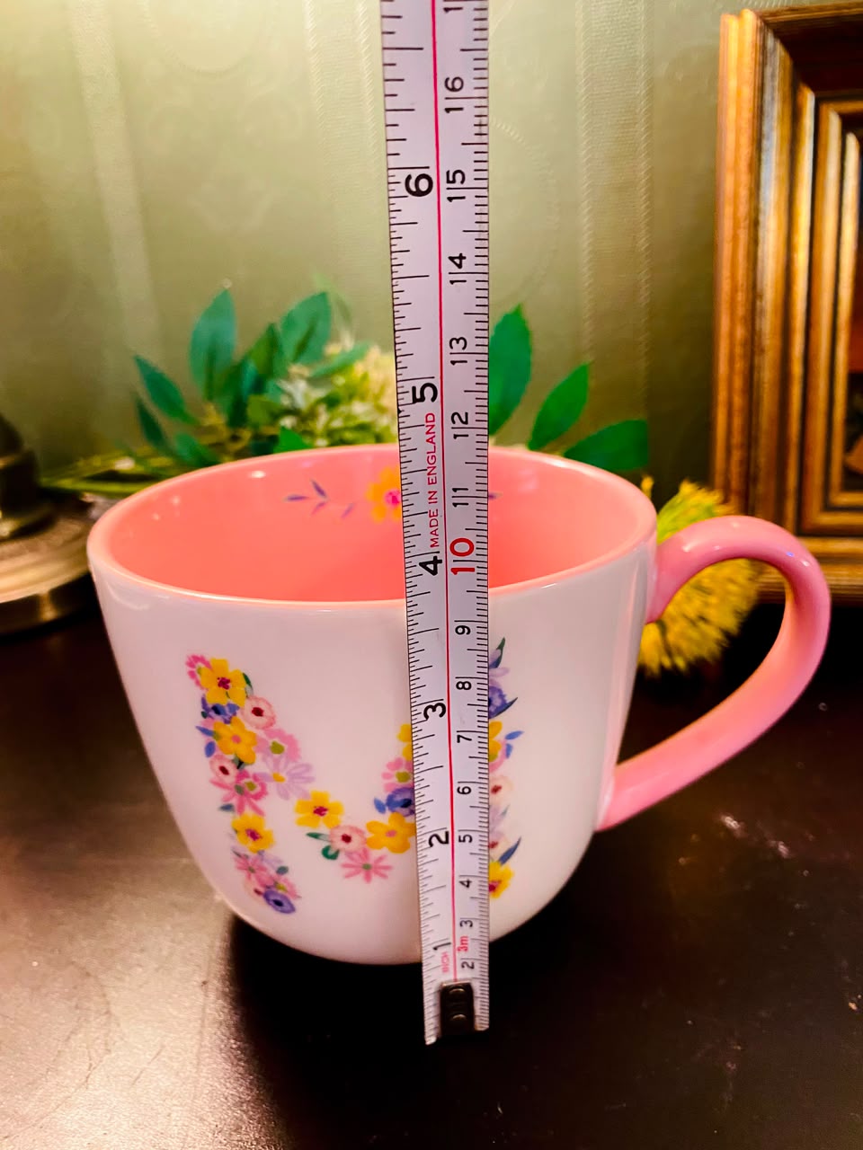 Pink Floral Initial U Ceramic Mug White 1 Piece 10cm