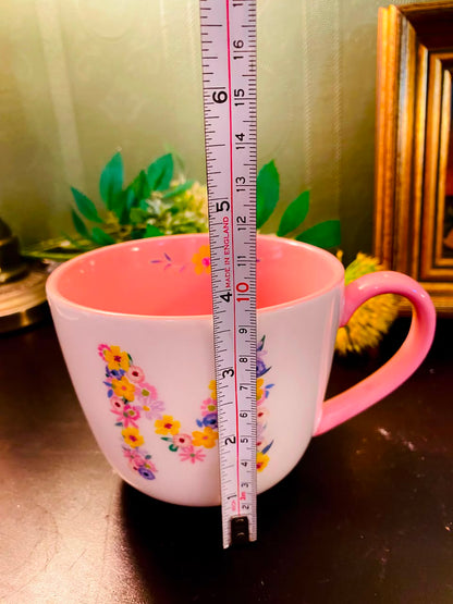 Pink Floral Initial U Ceramic Mug White 1 Piece 10cm