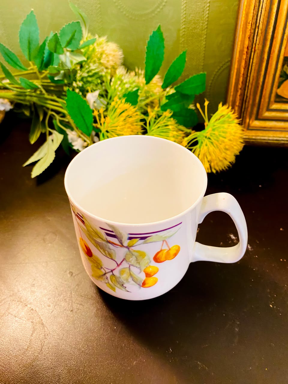 Yellow Fruit & Leaf Ceramic Mug White 1 Piece 10cm