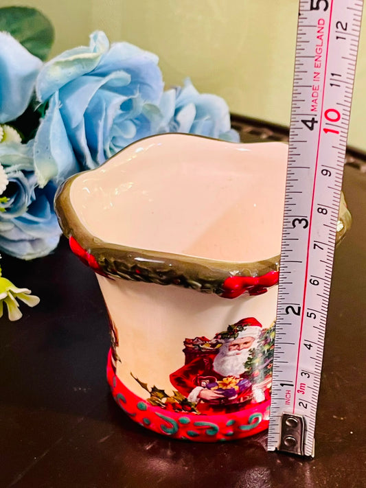 Christmas Santa Ceramic candle Planter Pot Holly Design 1 Piece