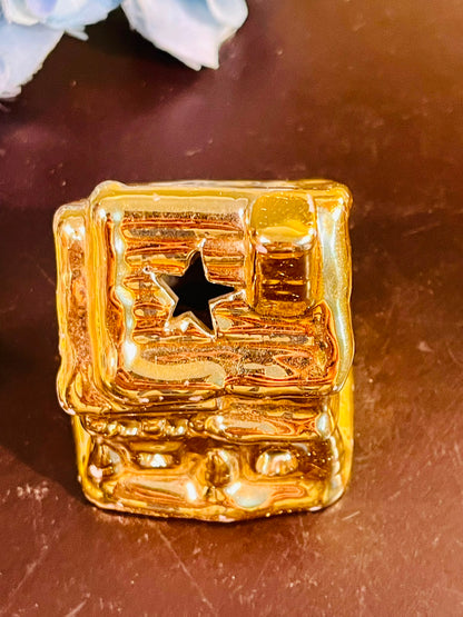 Gold Ceramic Mini House LED Decor with Star Cutout 6cm