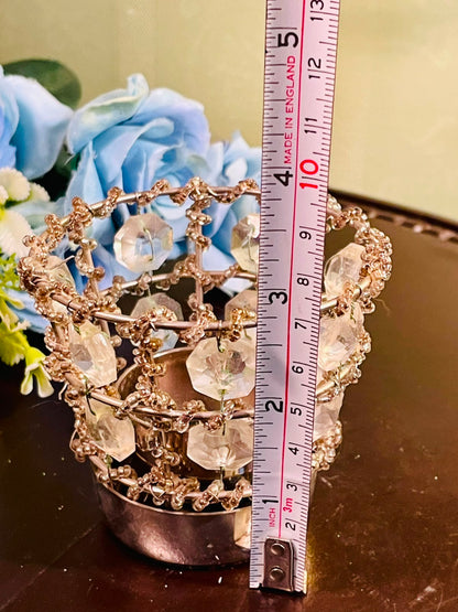 Silver-Tone Crystal Beaded Candle Holder 10cm