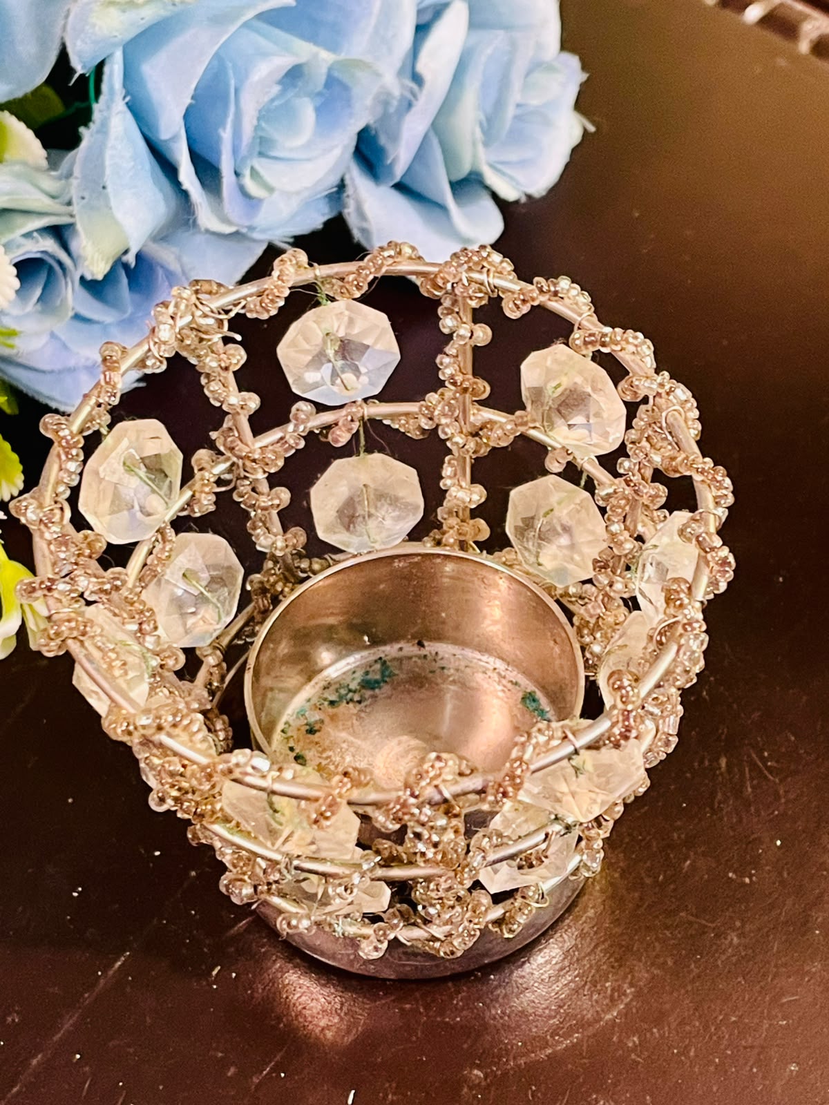 Silver-Tone Crystal Beaded Candle Holder 10cm